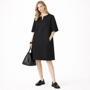 COS oversized boxy shift black dress 3/4 sleeves sateen shell beige interior XS